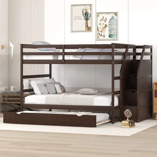 Vista 18 de Harper & Bright Designs Literas de tamaño individual sobre matrimonial, litera con escaleras y nido, literas de madera con estante de almacenamiento