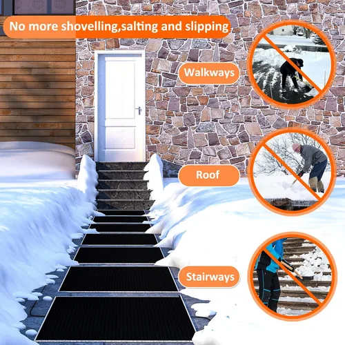 Vista 5 de Alfombrillas térmicas para derretir nieve al aire libre, alfombrilla de goma térmica antideslizante de 10" x 30" para hielo, velocidad