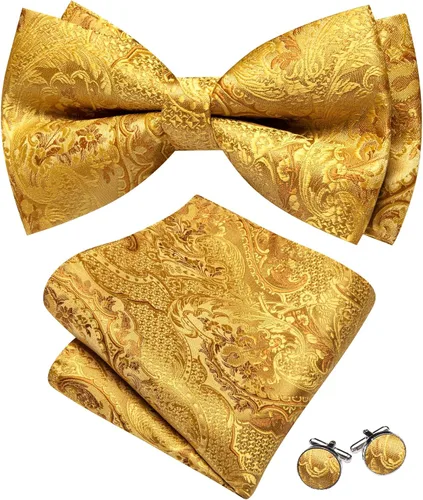 Vista 69 de Barry.Wang Pajarita de Rayas Paisley para Hombre de Seda Preatada Pañuelo de Bolsillo Gemelos Juego Formal Boda Fiesta Graduación