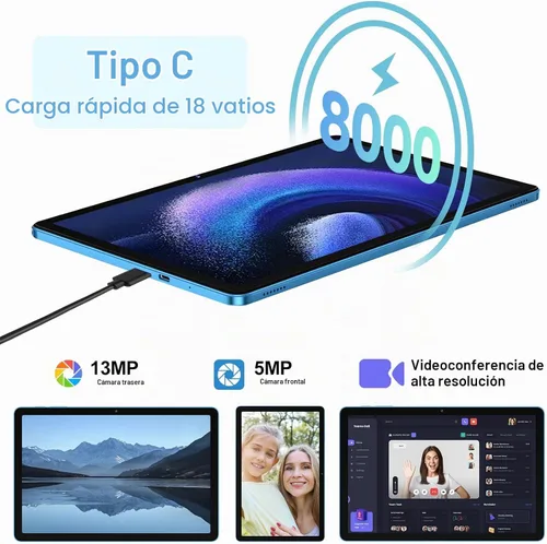 Vista 4 de DMOAO Tablet 2026 Tabletas Android de 11 pulgadas con 128 GB + 20 GB de almacenamiento grande, Octa-Core 2.0Ghz, 8000mAh, carga rápida de 18 W, WiFi