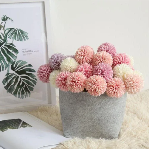 Vista 2 de 12 flores artificiales de bola de crisantemo, ramo de novia de boda, flores de seda de hortensias de plástico para centros de mesa de boda, arreglos