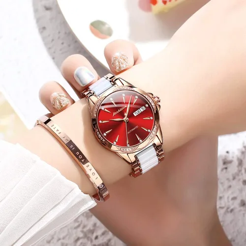 Vista 2 de OLEVS Reloj automático de cara grande para mujer reloj de vestir automático acentuado con diamantes para mujer cristal de zafiro resistente al agua