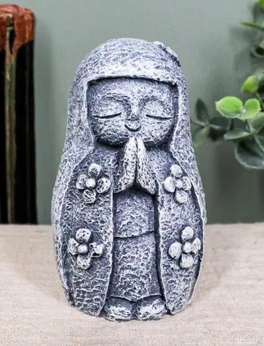 Vista 4 de Ebros Gift Buda Ksitigarbha Bodhisattva Bosatsu Niña Monje Orando con Ropa Floral Figura decorativa Budismo Altar Escultura Talismán de Protección