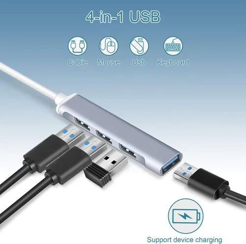 Vista 2 de Divisor de puerto de concentrador USB de 4 puertos: expansor de puerto USB - Hub USB 3.0 USB Dongle Multipuerto para Office Laptop PC Dell HP