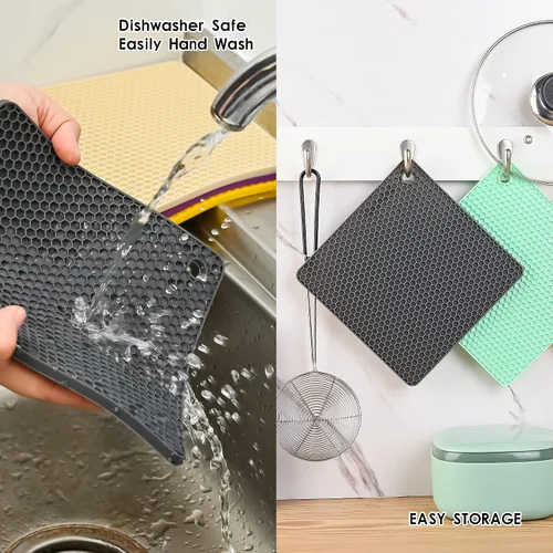 Vista 6 de Salvamanteles de silicona para platos calientes, salvamanteles para cocina, salvamanteles para ollas y sartenes calientes, alfombrilla cuadrada