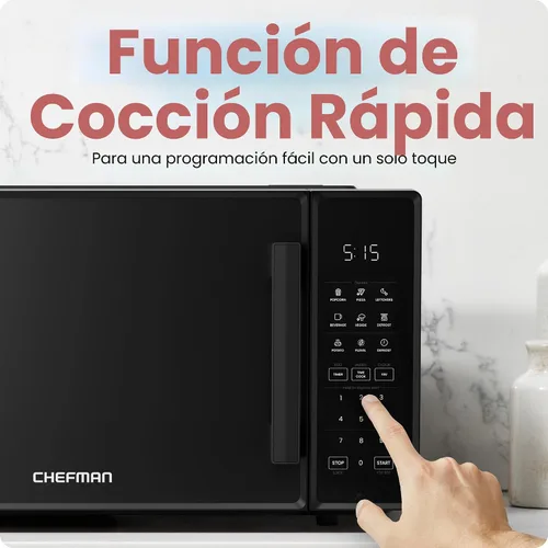 Vista 5 de Horno microondas de sobremesa Chefman 1,1 pies cúbicos, 1000 vatios con 10 niveles de potencia, 6 ajustes de cocción con cocción exprés de un toque