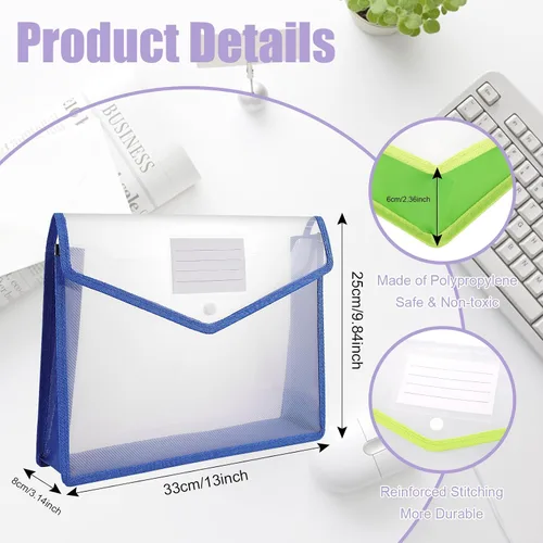 Vista 2 de Paquete de 6 carpetas expandibles para documentos, tamaño A4, multicolor Sobres de plástico con cierre a presión, bolsa de archivo transparente