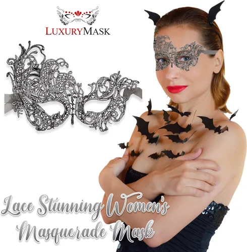 Vista 3 de Lace Masquerade Mask for Women - Venetian Party, Prom, Mardi Gras, Halloween