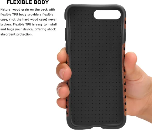 Vista 6 de TENDLIN Funda para iPhone 8 Plus/iPhone 7 Plus con grano de madera exterior suave TPU silicona híbrida funda delgada para iPhone 7 Plus y iPhone 8