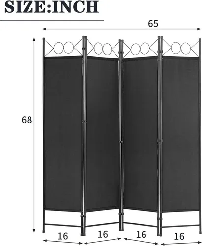Vista 7 de Divisor de cuatro paneles de 1.8 m con estructura de acero, pantalla plegable para privacidad, divisor de ambientes independiente para el hogar