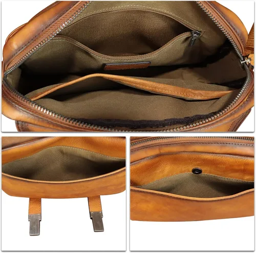 Vista 7 de Bolso bandolera de cuero genuino para hombre, bolso cruzado vintage de cuero real para hombre, bolso de mensajero para trabajo y viajes