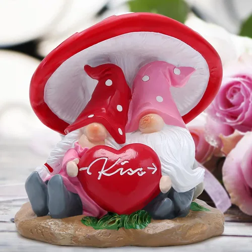 Vista 5 de Hodao Decoraciones de gnomos para el día de San Valentín, hechas a mano, para parejas, gnomos escandinavos, adornos de gnomos de San Valentín