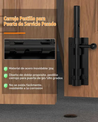Vista 2 de Pestillo de perno de barril, cerrojo deslizante de 6 pulgadas, negro, 1 paquete Heavy Duty 304 Stainless Steel Door Latch, Gate Bolt Lock for Barn