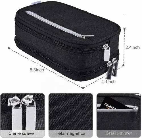 Vista 5 de Estuche para lápices de gran capacidad, bolsa grande de almacenamiento para lápices, bolsa con 3 compartimentos multifuncionales, estuches para Negro
