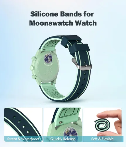 Vista 5 de Correas para reloj Moonswatch, correa de silicona suave compatible con reloj Omega x Swatch MoonSwatch Speedmaster de 0.78 pulgadas, correa
