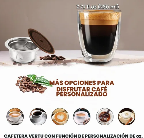 Vista 6 de Cápsulas de café reutilizables (taza de café de 7.77 fl oz/230ml), cápsulas de café recargables de acero inoxidable para máquina Vertu, SOLO