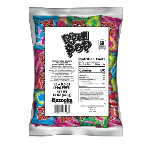 Vista 11 de Ring Pop Lollipops - Caramelos a granel envueltos individualmente Paquete de fiesta, 20 unidades con sabores surtidos, caramelos duros