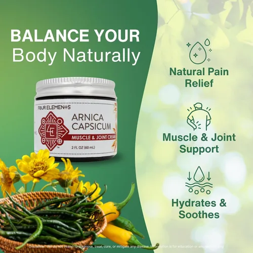 Vista 6 de Four Elements 4E Arnica Capsicum Crema muscular y articular - Hierbas orgánicas - 2 oz
