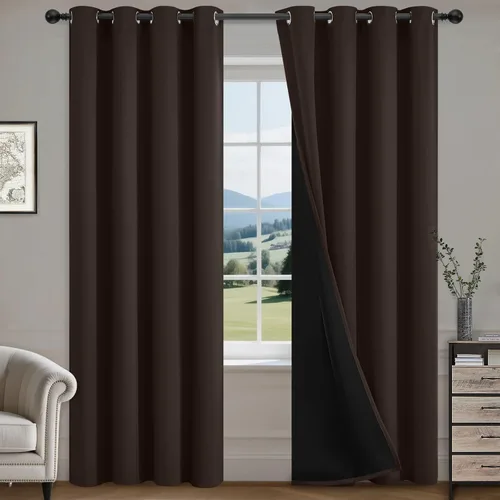 Vista 66 de COSVIYA Cortinas opacas 100% beige Biscotti para dormitorio, juego de 2 paneles de 63 pulgadas de largo, bloqueo de luz completa, aislamiento