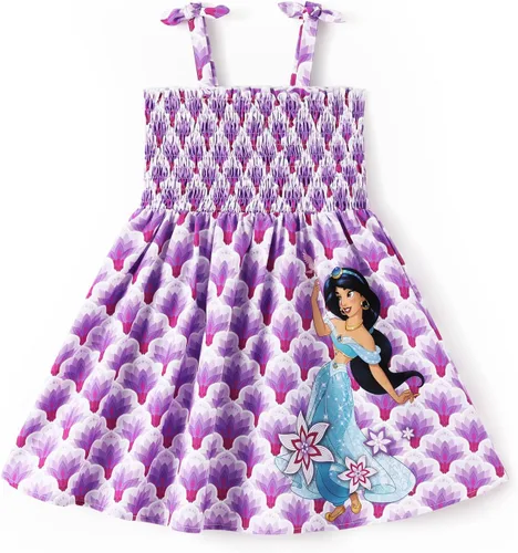 Vista 24 de Disney Vestido de princesa Frozen, Elsa, Minnie Stitch, para niña, con lazo, tirantes fruncidos, traje de verano, para fiesta de cumpleaños, 2-9 años