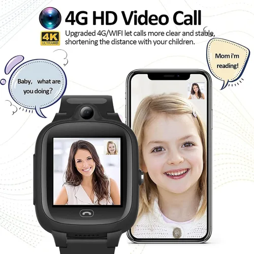 Vista 3 de TEZILON Reloj inteligente GPS 4G para niños, seguimiento global en tiempo real, videollamadas y texto Geo-Fence SOS Alerta de emergencia Mensaje
