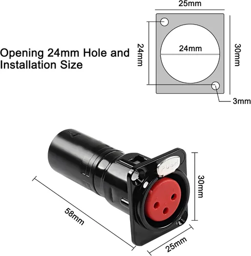 Vista 4 de MEIRIYFA XLR - Conector de montaje en panel de paso hembra a macho de 3 pines, micrófono XLR serie 3PIN D, convertidor de alimentación/paso a través