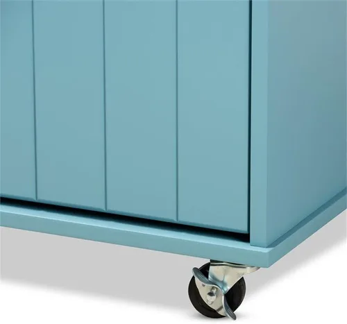 Vista 3 de Baxton Studio Liona - Carrito de almacenamiento de cocina de madera con acabado azul cielo moderno y contemporáneo