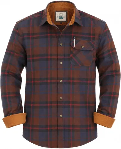 Vista 20 de Gioberti - Camisa a cuadros de franela cepillada de 100% algodón para hombre con contraste de pana Carbón vegetal