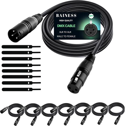 Vista 9 de Cable DMX flexible de 10 pies de señal XLR macho a hembra, cable DMX para iluminación de escenario, luces de DJ, cabezal móvil y accesorios LED par
