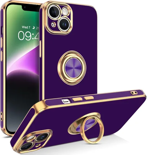 Vista 11 de VENINGO Funda para iPhone 14, funda para iPhone 14, ajuste delgado, suave soporte de anillo de 360° con base, compatible con soporte magnético