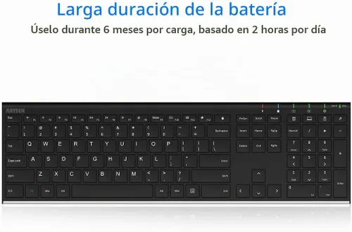 Vista 5 de Arteck - Teclado inalámbrico de acero inoxidable ultra delgado de 2,4 G, tamaño completo con teclado numérico