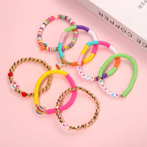 Vista 224 de Surfer Heishi - Pulseras apilables para mujer, apilables, de vinilo arcoíris, disco de arcilla, pulseras elásticas para la amistad, joyería bohemia