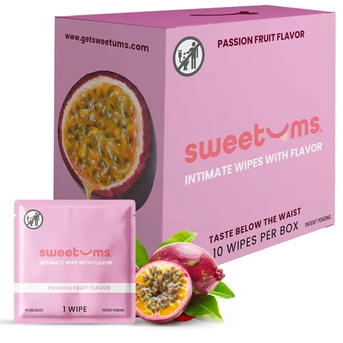 Vista 8 de Toallitas femeninas Sweetums para mujeres, envueltas individualmente - Toallitas íntimas con sabor y pH equilibrado - Paquete de 10 (cereza)