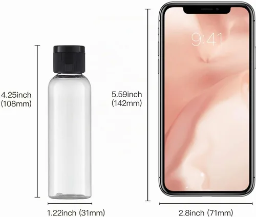 Vista 5 de Botellas de viaje de 2 onzas, plástico transparente para apretar, 10