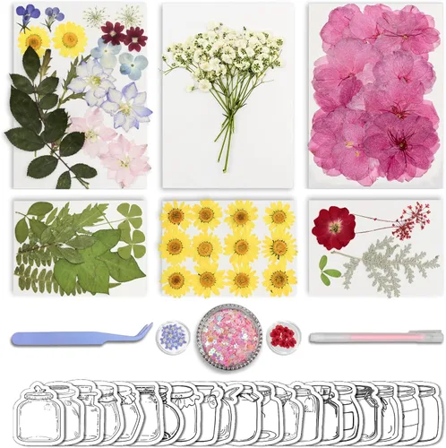 Vista 10 de 95PCS flores secas prensadas para manualidades con pinzas y bolígrafo de pegamento