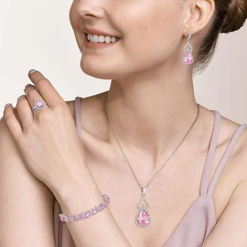 Vista 2 de Juego de collar y aretes colgantes con circonita cúbica para novia, día de San Valentín, día de la madre, Acción de Gracias, Navidad, regalos