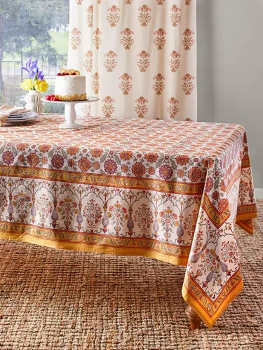 Vista 36 de Saffron Marigold Mantel redondo impreso a mano – Pink Dahlia Daydreams lujoso 100% algodón, lavable, para decoración del hogar, cocina, café o mesa