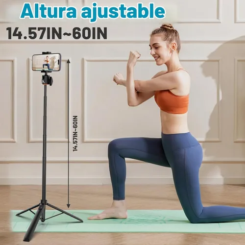 Vista 6 de Ailight Trípode de viaje extensible de 60 pulgadas y palo selfie con zapata fría y control remoto inalámbrico, cabeza de bola de 360° para vlogging