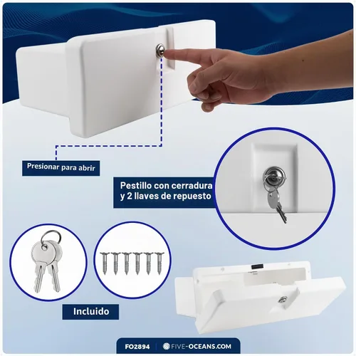 Vista 4 de Five Oceans Boat Glove Box, Lockable with 2 Keys, High-Impact and UV-Resistant White ABS Palstic