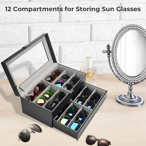 Vista 6 de ProCase Joyero organizador para mujeres y niñas, paquete con 12 ranuras para gafas de sol, caja organizadora para mujeres y hombres