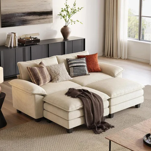 Vista 22 de LINSY HOME Cloud Sofa - Silla decorativa con tumbona otomana para interiores, sofá de pana perfecta para sala de estar, apartamento, oficina, beige