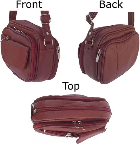 Vista 4 de Bolso de hombro de piel de vaca para mujer, pequeño organizador de cuerpo cruzado con muchos bolsillos