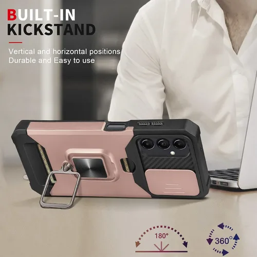Vista 3 de RingPi Funda para teléfono Samsung Galaxy A14 5G, anillo giratorio de 360°, protección de lente de cámara, funda protectora de TPU de doble capa a