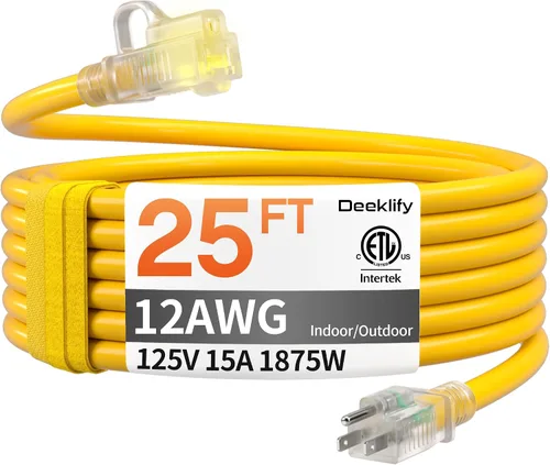 Vista 20 de Cable de extensión para exteriores de servicio pesado de calibre 12 de 50 pies con extremo iluminado, resistente al agua, cable de extensión de Negro