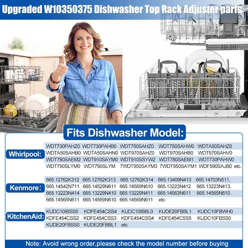 Vista 4 de Actualizado W10350375 Piezas de Ajuste de Estante Superior de Lavavajillas para Whirlpool WDT730PAHZ0 WDT750SAHZ0, Piezas de Estante Superior