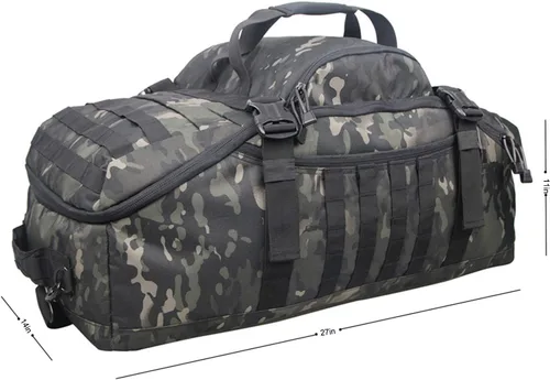 Vista 2 de Greencity Bolsa de lona de viaje para fin de semana, bolsa de noche impermeable, pequeña, grande para hombres y mujeres, 25L 42L 68L, Camo Negro