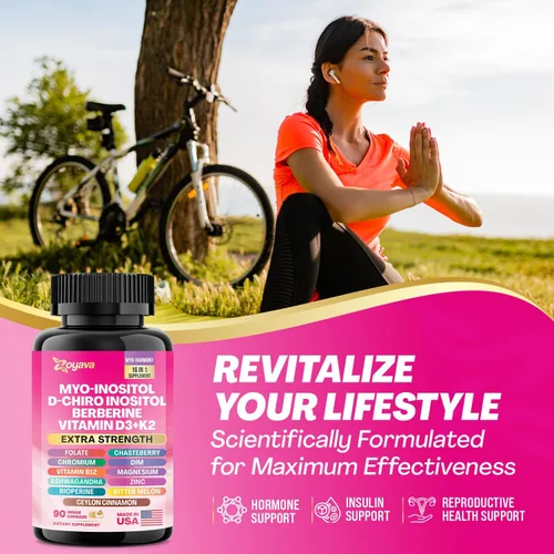 Vista 6 de Suplemento Myo Inositol 750mg, berberina 500mg, D-Chiro Inositol 50mg, Folato 400mcg, Cromo 100mcg, Canela de Ceilán 200mg, Ashwagandha 100mg, DIM