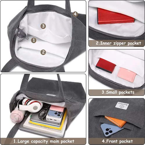 Vista 4 de Makukke Corduroy Totes Bag Women - Shoulder Hobo Bag Handbags Crossbody Bag Big Capacity Shopping Purses