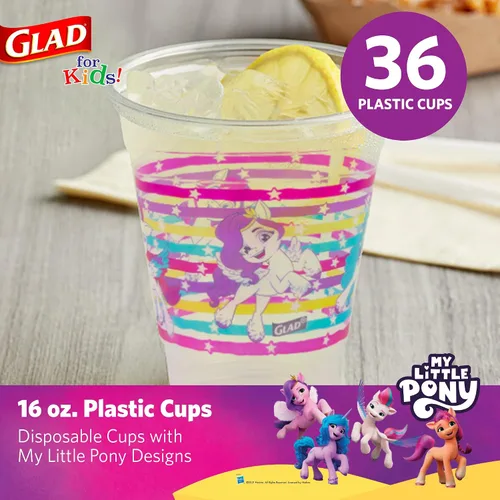 Vista 2 de Glad My Little Pony - Vasos de plástico desechables transparentes para niños, divertidos, resistentes, aptos para niños, vasos de plástico para uso