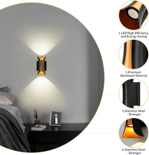 Vista 5 de ziidoo Aplique de pared moderno para interiores y exteriores, 7.9 pulgadas IP65 negro y dorado LED luminaria para patio, porche, puerta delantera